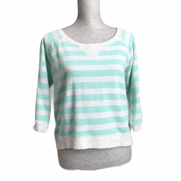 Eyeshadow Cropped Striped Pullover Sweatshirt Top Mint XL Junior Y2K Vintage - Picture 1 of 13